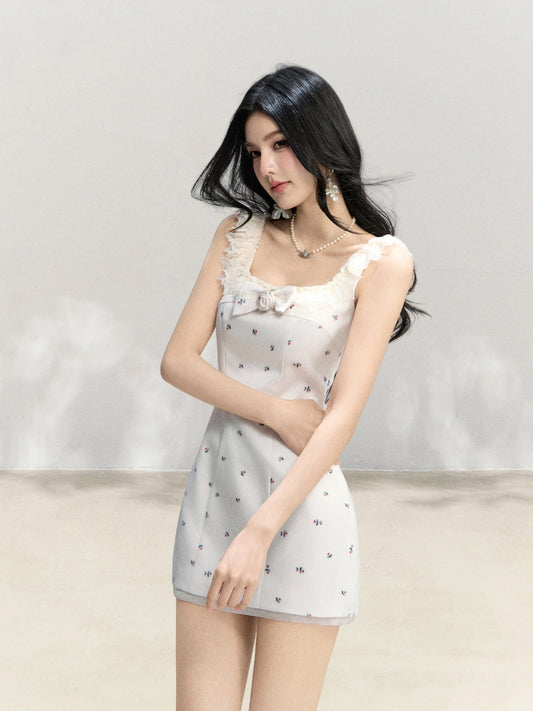 Mejiu [Sakura Town Love Song] Sweet and Spicy Lace Patchwork Dress, Spring/Summer Floral Dress