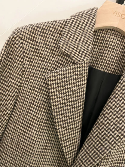 Houndstooth woolen suit jacket for women 2024 new style winter high-end college style fashionable all-match tops suits
