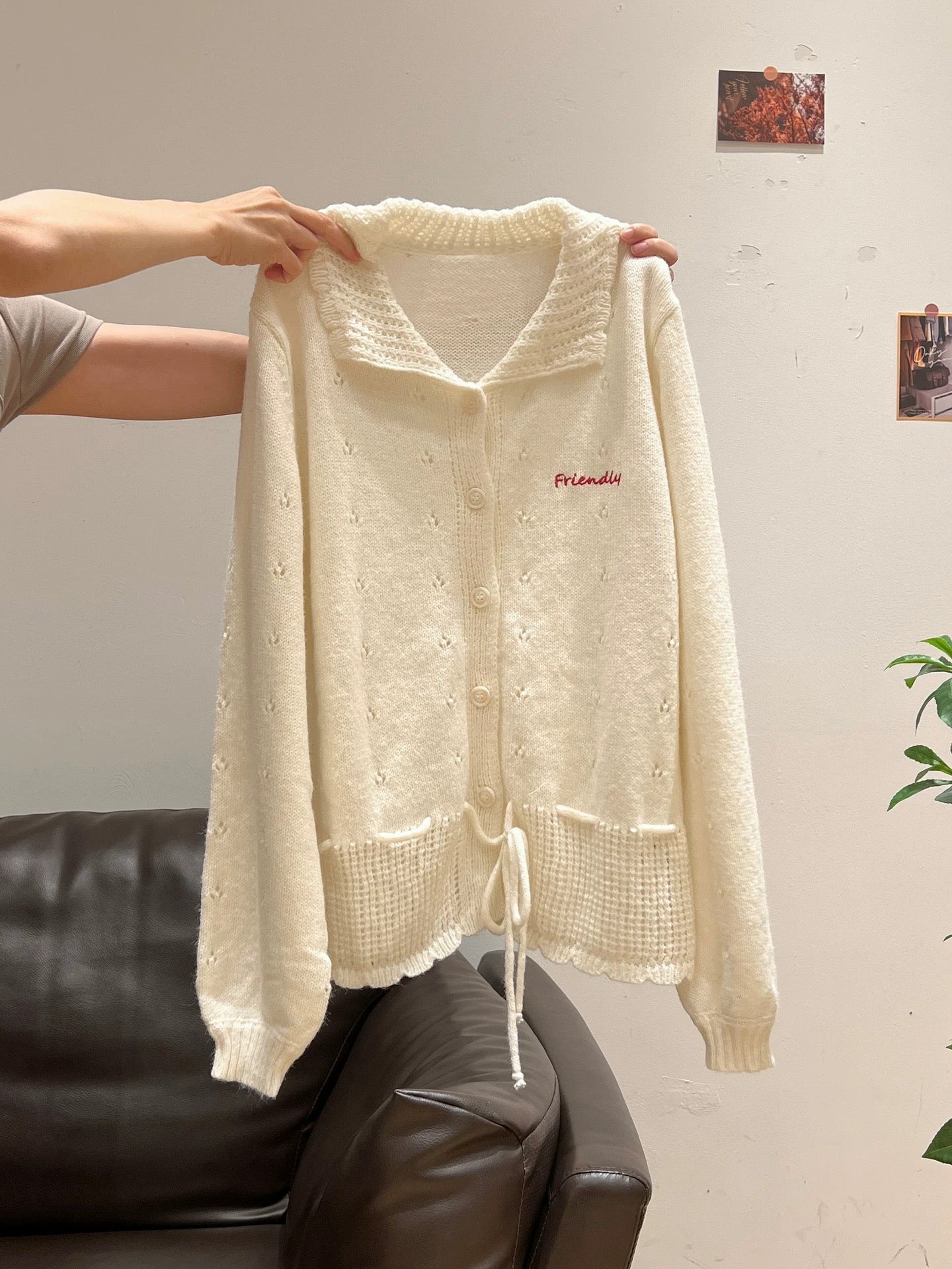 Sweet and gentle style thick button sweater jacket for women 2025 autumn and winter drawstring waist design knitted cardigan