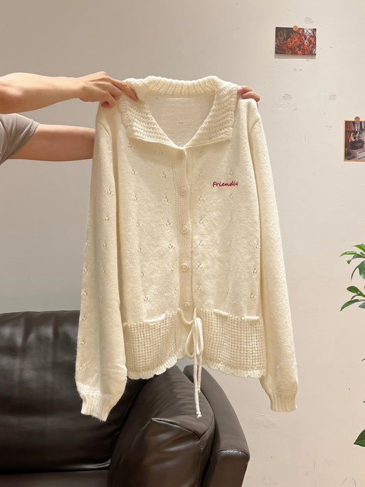 Sweet and gentle style thick button sweater jacket for women 2025 autumn and winter drawstring waist design knitted cardigan