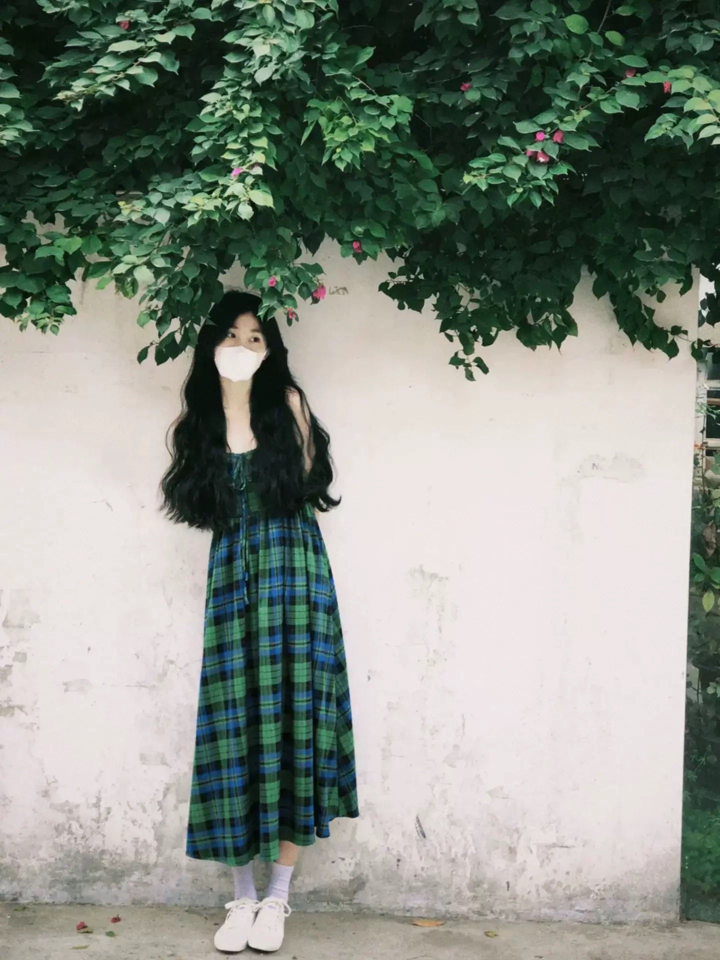 French green plaid suspender dress niche design seaside resort style slimming temperament long skirt for women summer