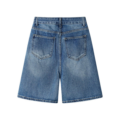 XinmonLee nostalgic retro ripped jeans summer Hong Kong style casual high waist slim all-match shorts women