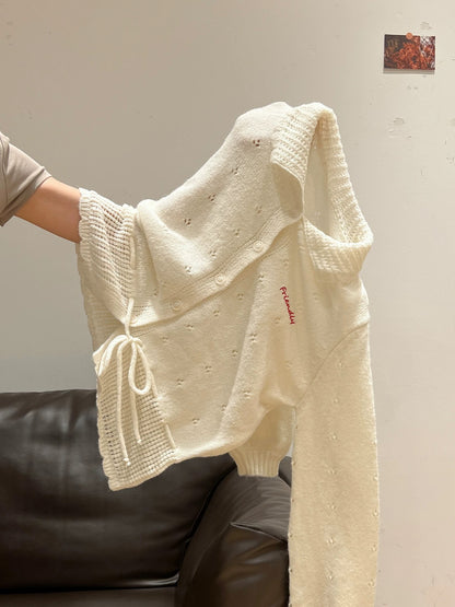 Sweet and gentle style thick button sweater jacket for women 2025 autumn and winter drawstring waist design knitted cardigan