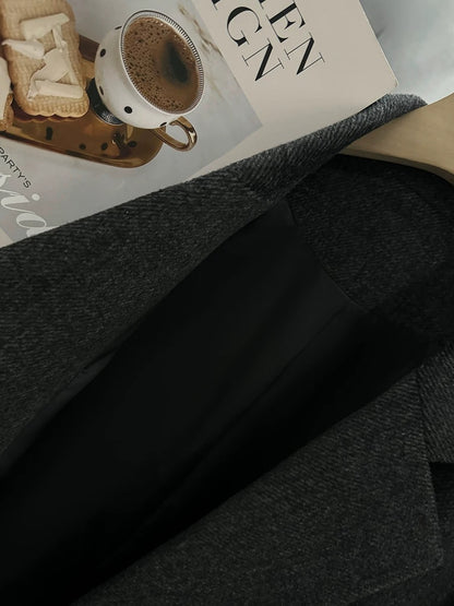Dark grey twill Korean style slim woolen suit jacket for women 2024 new autumn and winter high-end internet celebrity small suit
