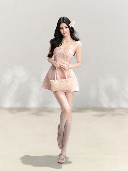 Mejiu [Sweet Love Flower Pavilion] Sexy Heiress Style Bow Dress Women's Spring/Summer High-End A-line Skirt