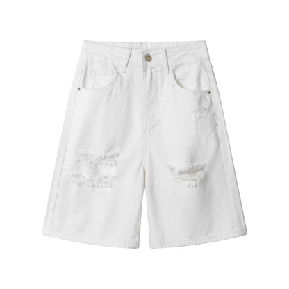 XinmonLee nostalgic retro ripped jeans summer Hong Kong style casual high waist slim all-match shorts women