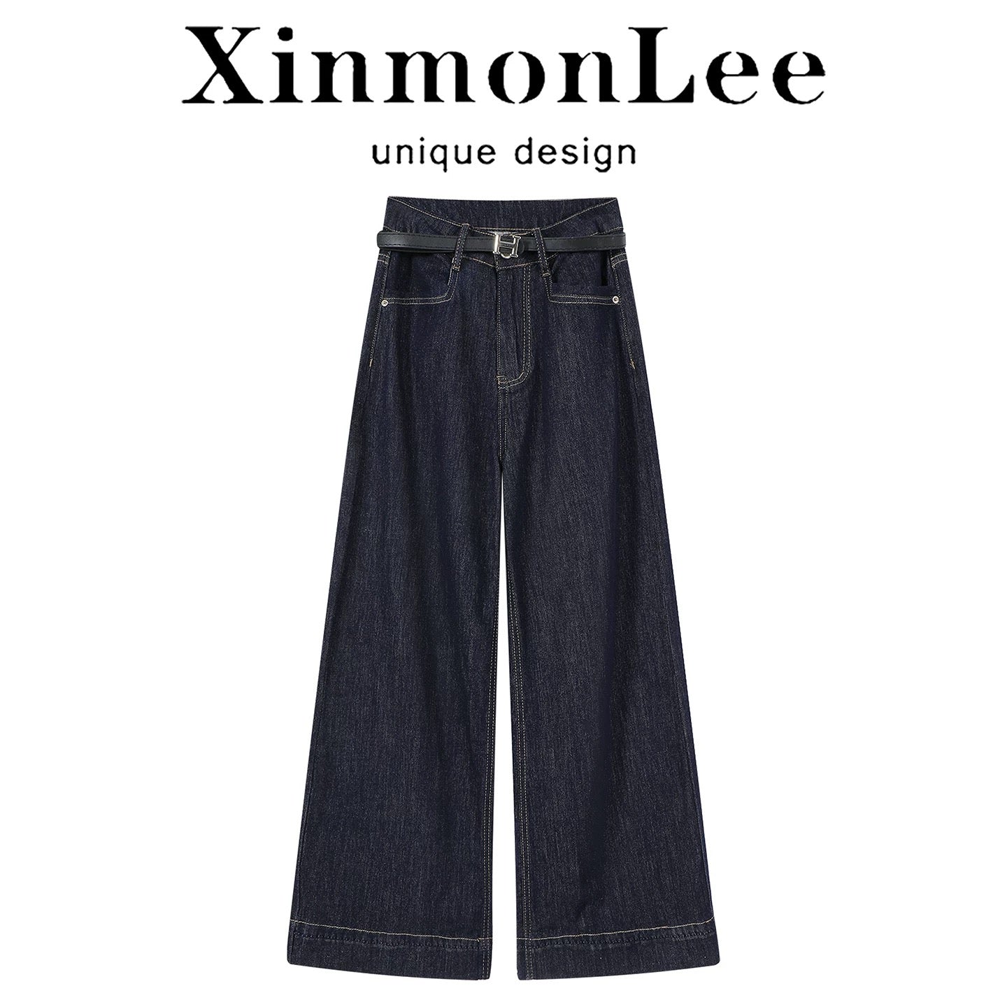 XinmonLee Korean blue high-grade summer new jeans casual high waist drape wide leg pants versatile women