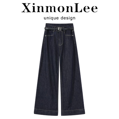 XinmonLee Korean blue high-grade summer new jeans casual high waist drape wide leg pants versatile women