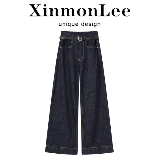 XinmonLee Korean blue high-grade summer new jeans casual high waist drape wide leg pants versatile women