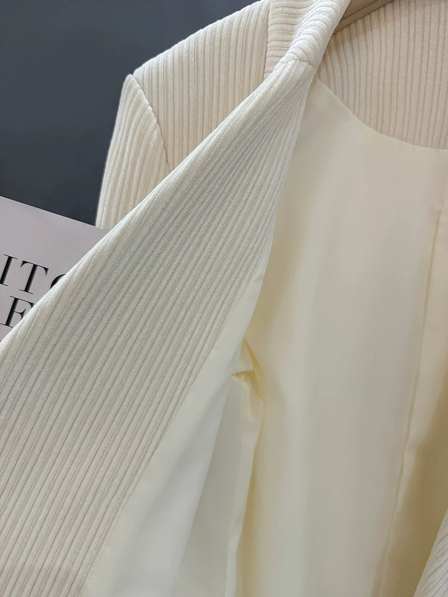 Creamy white corduroy suit jacket for women 2024 new autumn and winter British style high-end casual professional suit