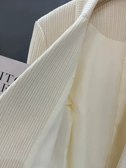 Creamy white corduroy suit jacket for women 2024 new autumn and winter British style high-end casual professional suit