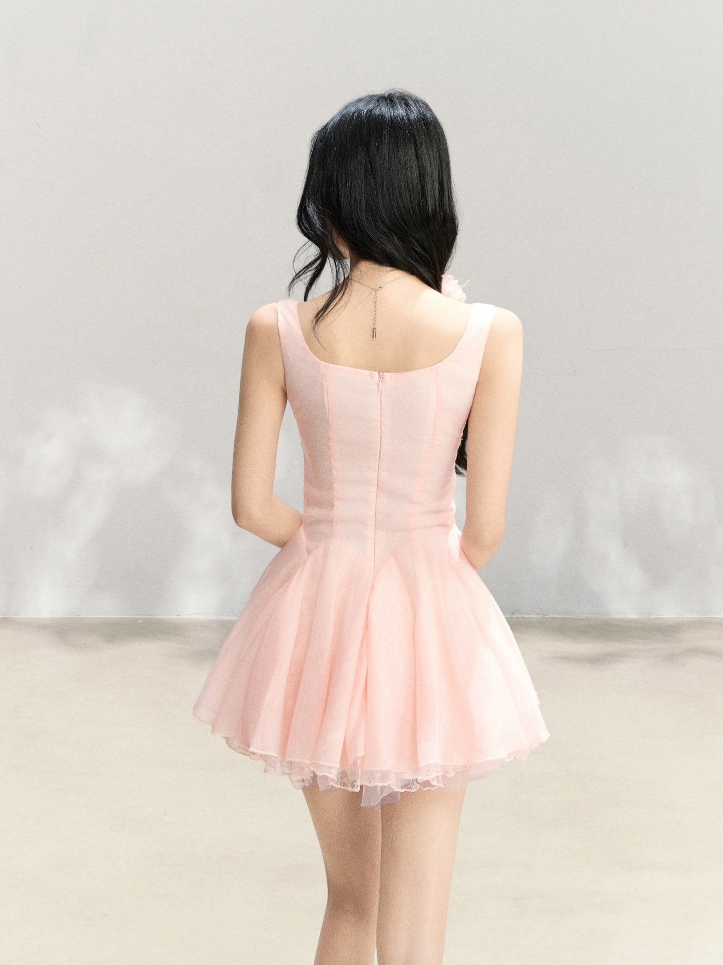 Mejiu [茉岚弥野] Pink Sweet Style Mesh Patchwork Dress Spring/Summer Date Cake Dress