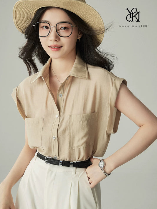 JACOOBS [Summer Ice Oxygen] High-grade acetate shirt female retro Hong Kong style loose short-sleeved top