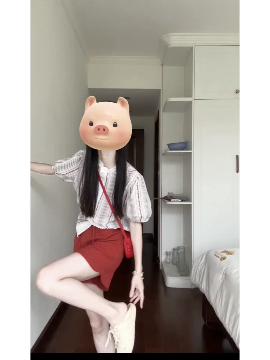 Retro sweet casual suit for women in summer, small and tall, fashionable floral bubble repair shirt and shorts two-piece suit
