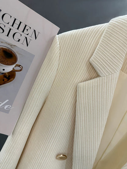 Creamy white corduroy suit jacket for women 2024 new autumn and winter British style high-end casual professional suit