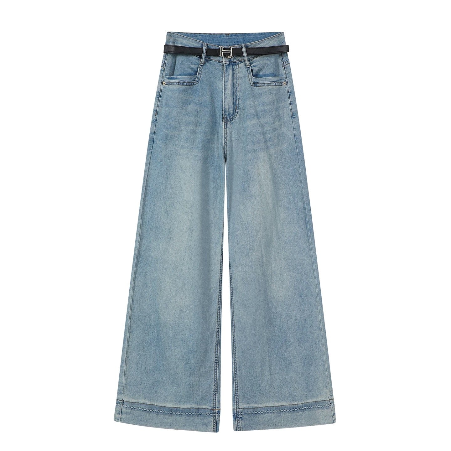 XinmonLee Korean blue high-grade summer new jeans casual high waist drape wide leg pants versatile women