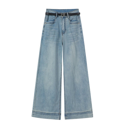 XinmonLee Korean blue high-grade summer new jeans casual high waist drape wide leg pants versatile women
