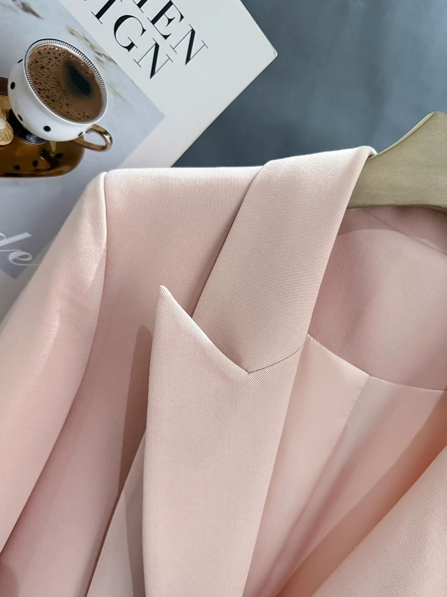 Pink unique and exquisite ribbon suit jacket for women 2025 new spring and autumn light mature style goddess style workplace suit