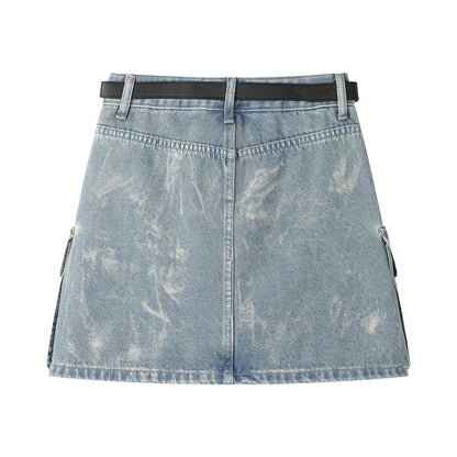XinmonLee high waist temperament tie-dyed denim skirt summer sweet and spicy hip-wrapped slim female A-line workwear short skirt