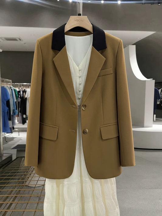 Caramel color stitching contrast color stitching design suit jacket for women 2025 new spring and autumn fashion street style small suit