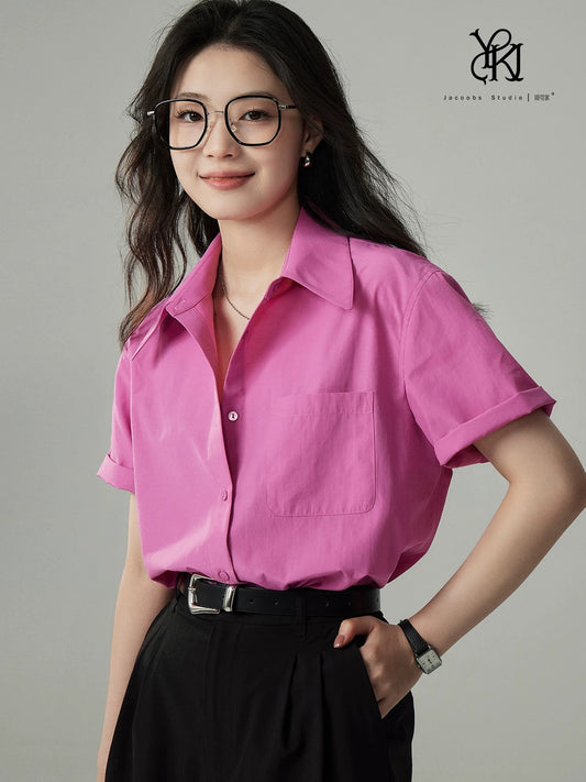 Ya Kejia French short-sleeved shirt women's summer thin Korean style versatile casual basic commuter chic shirt tops