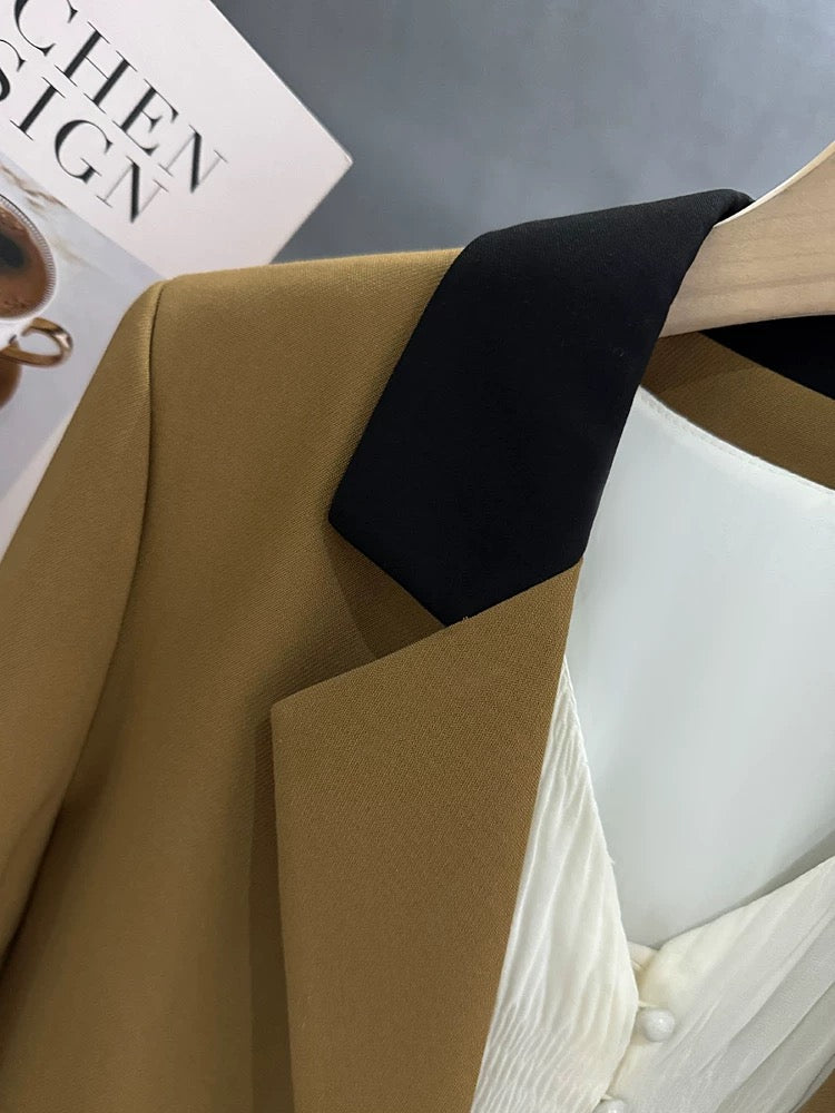 Caramel color stitching contrast color stitching design suit jacket for women 2025 new spring and autumn fashion street style small suit
