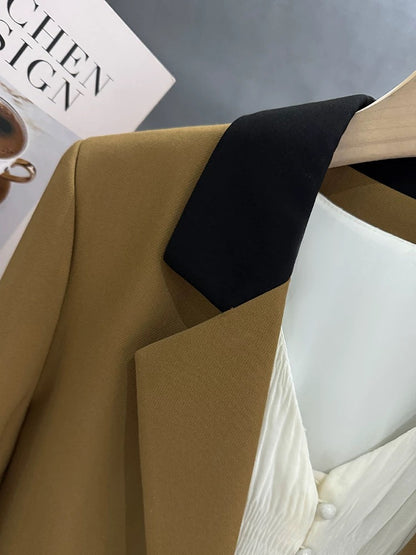 Caramel color stitching contrast color stitching design suit jacket for women 2025 new spring and autumn fashion street style small suit