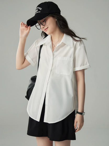 Ya Kejia French short-sleeved shirt women's summer thin Korean style versatile casual basic commuter chic shirt tops