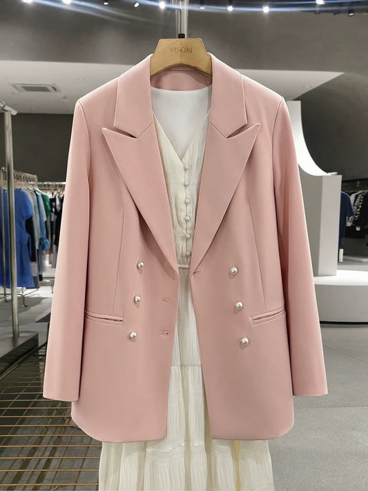 Pink sweet pearl button small suit jacket for women 2025 new spring and autumn online celebrity trend formal elegant suit