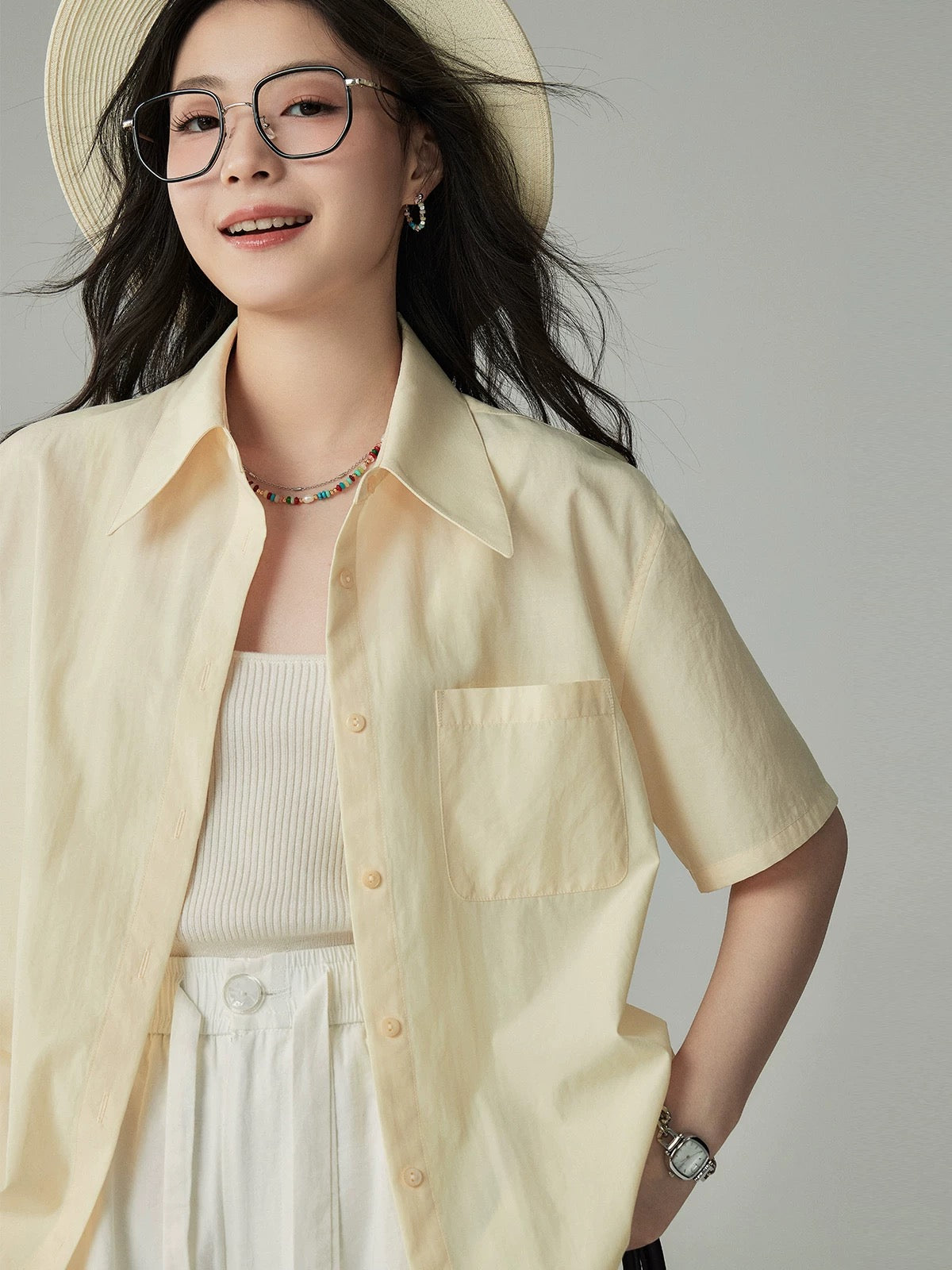Ya Kejia French short-sleeved shirt women's summer thin Korean style versatile casual basic commuter chic shirt tops