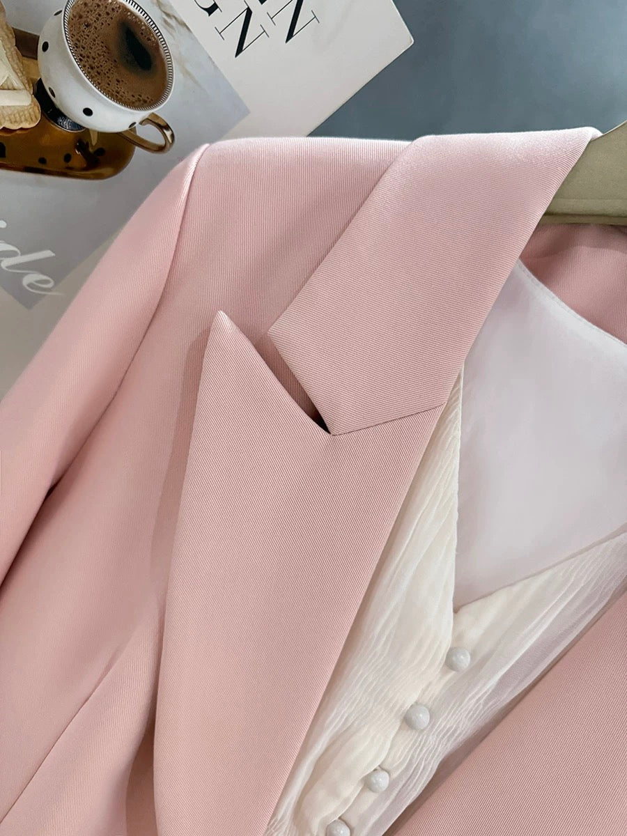Pink sweet pearl button small suit jacket for women 2025 new spring and autumn online celebrity trend formal elegant suit