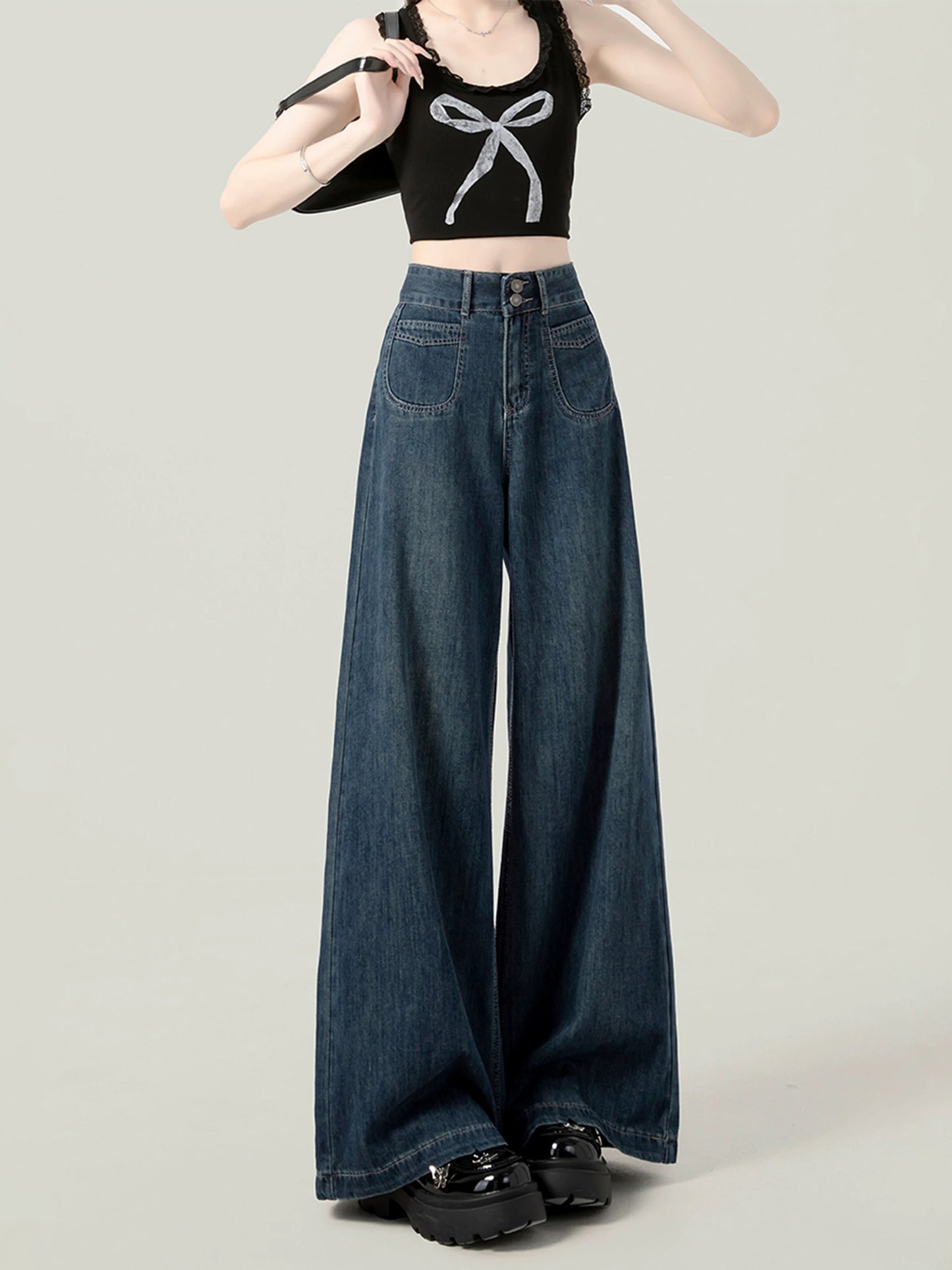 Light blue high waist loose jeans women spring and autumn styles autumn and winter 2025 new straight pants mopping pants trousers pants