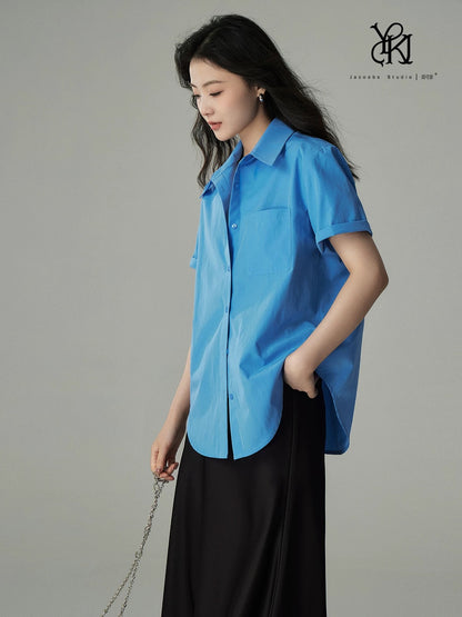 Ya Kejia French short-sleeved shirt women's summer thin Korean style versatile casual basic commuter chic shirt tops