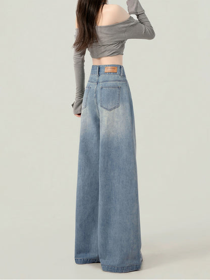 Light blue high waist loose jeans women spring and autumn styles autumn and winter 2025 new straight pants mopping pants trousers pants