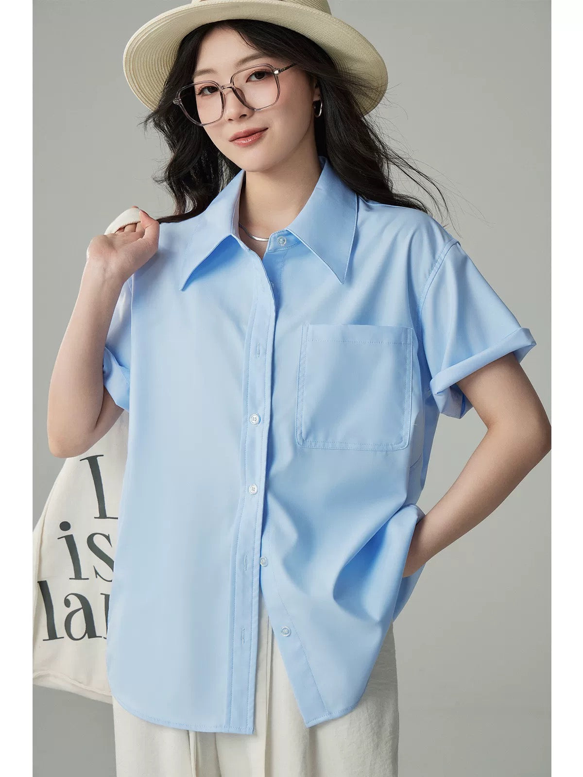 Yakejia tender grass green versatile college sense age-reducing short-sleeved shirt for women in summer loose slim casual chic shirt