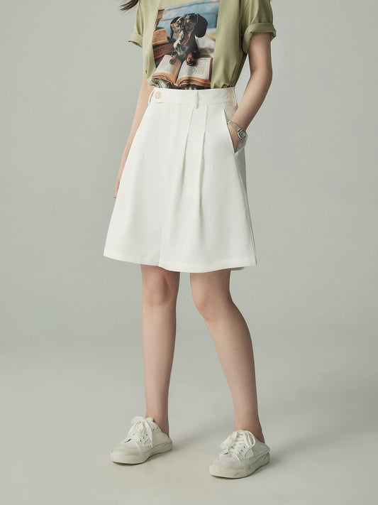 JACOOBS [Half-length] White wide-leg shorts for women in summer with high waist and slim fit
