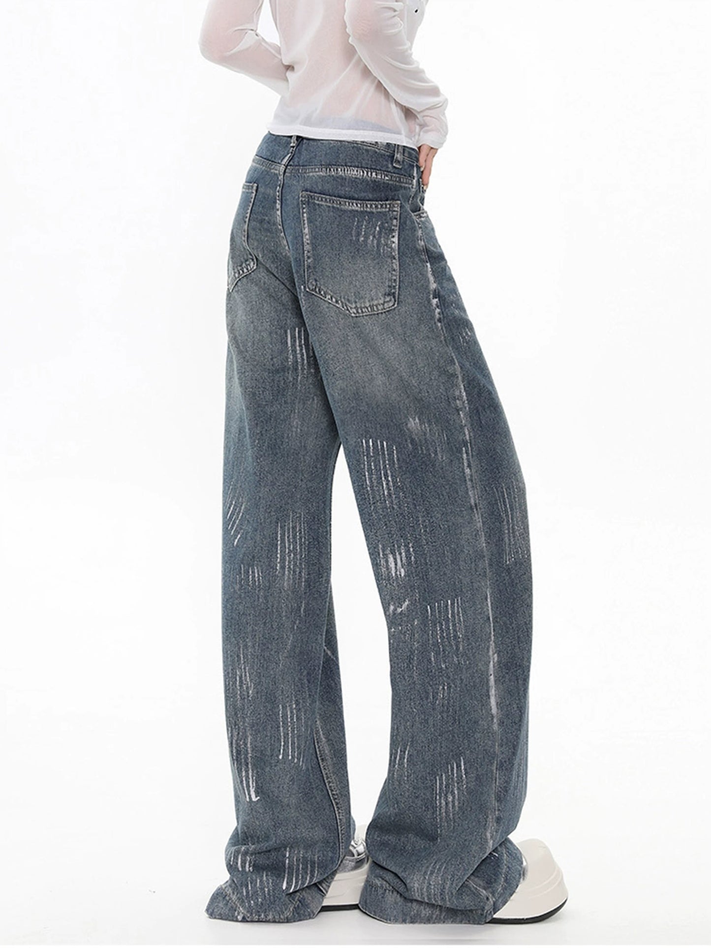 Blue straight jeans women's spring and autumn style 2025 new high waist loose wide leg pants small size trousers pants