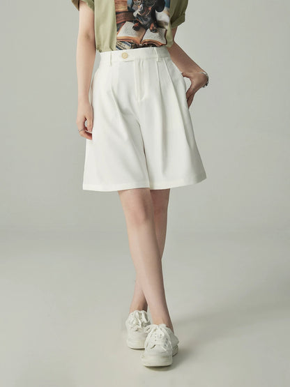 JACOOBS [Half-length] White wide-leg shorts for women in summer with high waist and slim fit