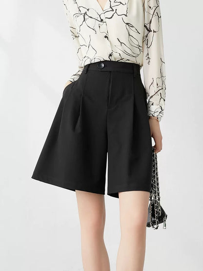 JACOOBS [Half-length] White wide-leg shorts for women in summer with high waist and slim fit