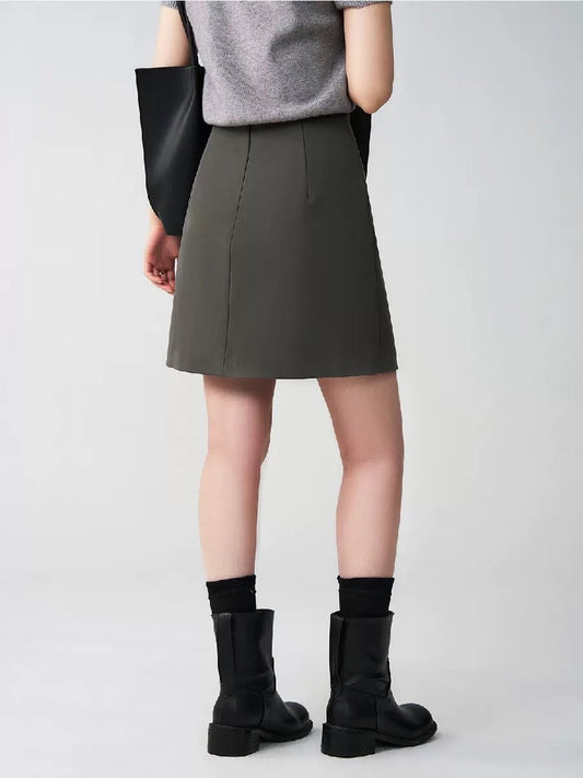 Yakejia linen high waist slim A-line short skirt new summer commuter basic style all-match suit skirt