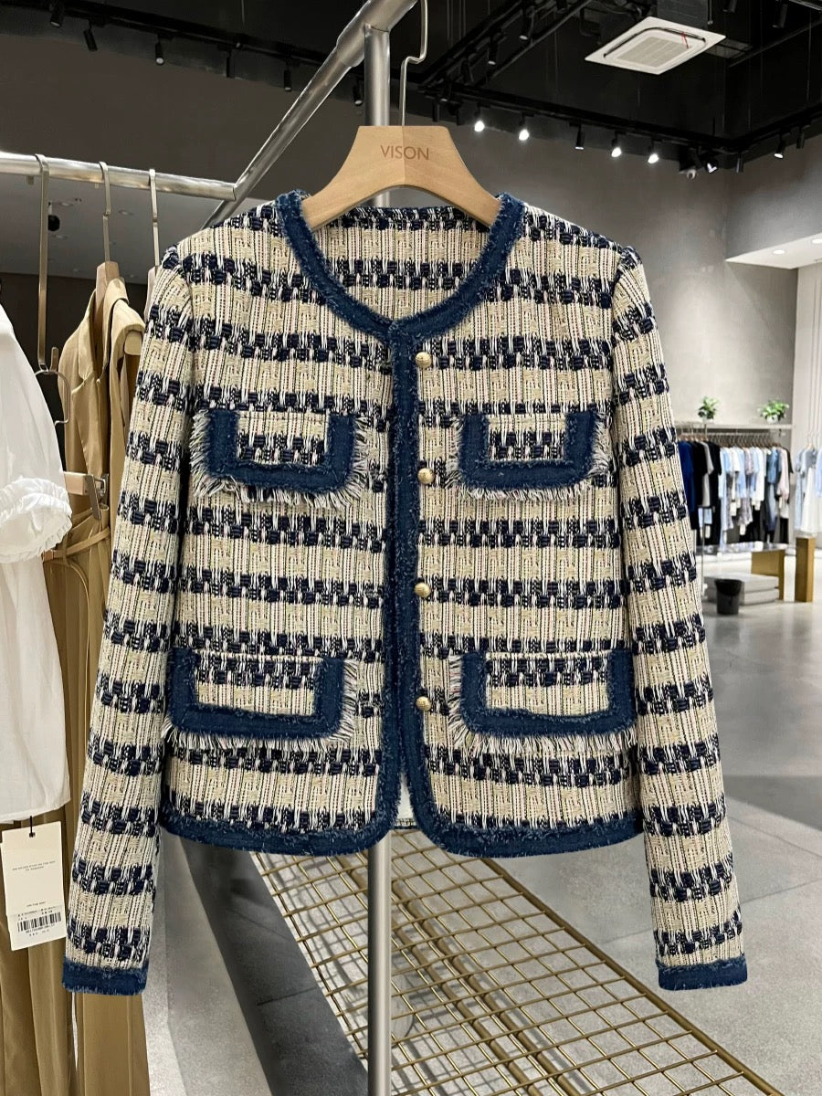 Blue beige drape light mature suit jacket for women 2024 new autumn and winter high-end casual French street suit