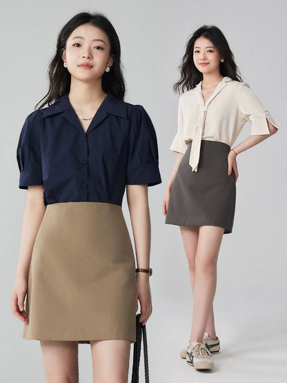 Yakejia linen high waist slim A-line short skirt new summer commuter basic style all-match suit skirt