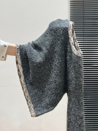 Gray Korean long-sleeved thick sweater women's coat 2025 autumn and winter loose plush knitted bottoming shirt top