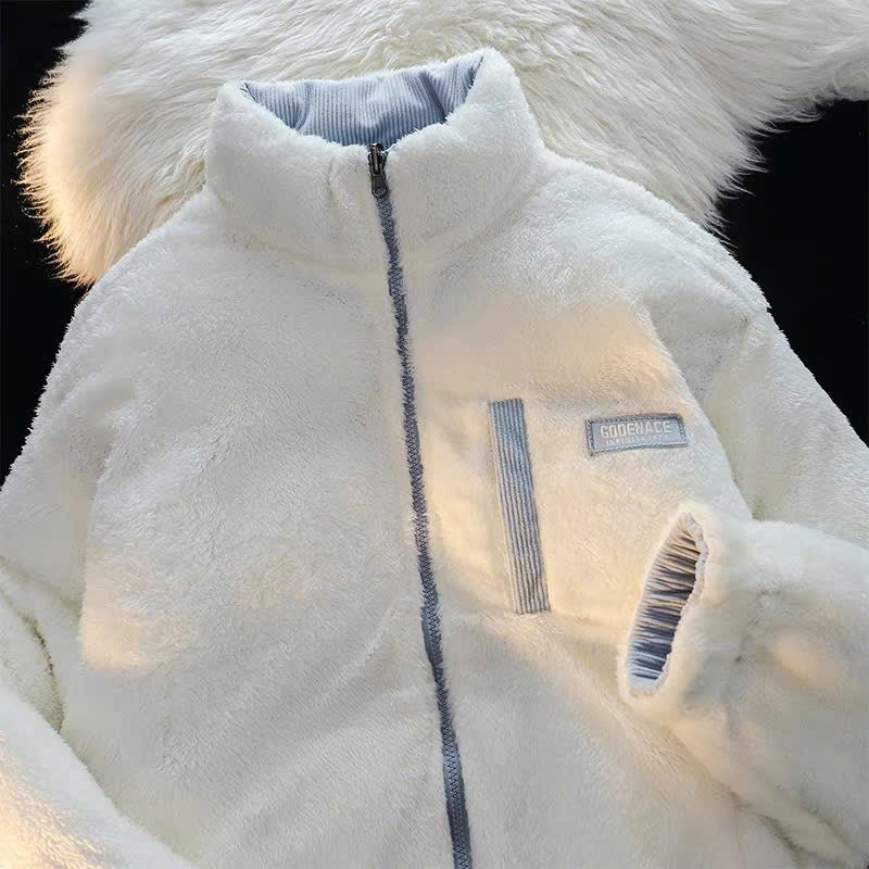 Double-sided corduroy stand-up collar thickened cotton coat for women 2024 winter loose lamb wool plus velvet cotton coat and jacket