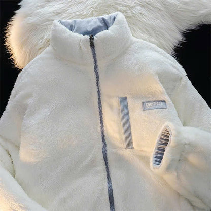 Double-sided corduroy stand-up collar thickened cotton coat for women 2024 winter loose lamb wool plus velvet cotton coat and jacket