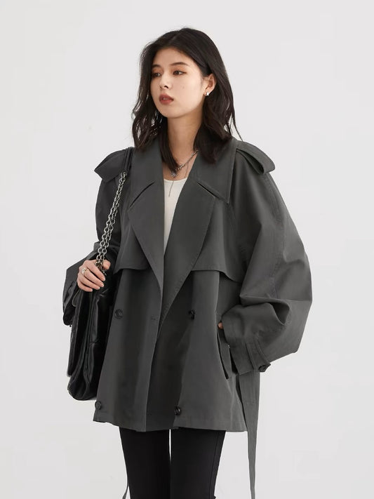 CHICVEN "Perceive Yourself" Spring Loose Tencel Raglan Long Sleeve Double-Breasted Windbreaker Jacket Comes with Belt