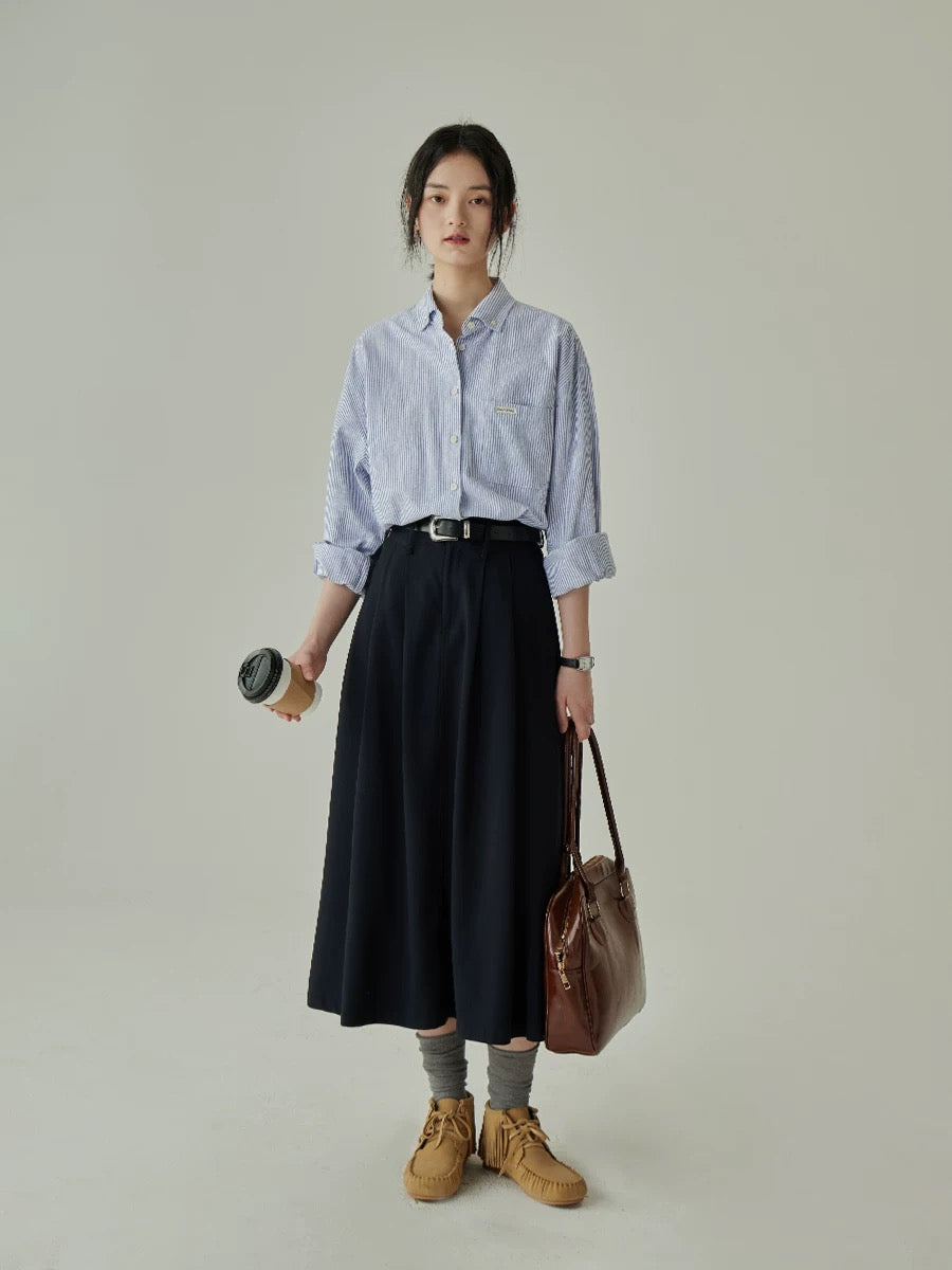 Yakejia black temperament commuting high waist skirt women's summer versatile drape over the knee slim big swing umbrella skirt