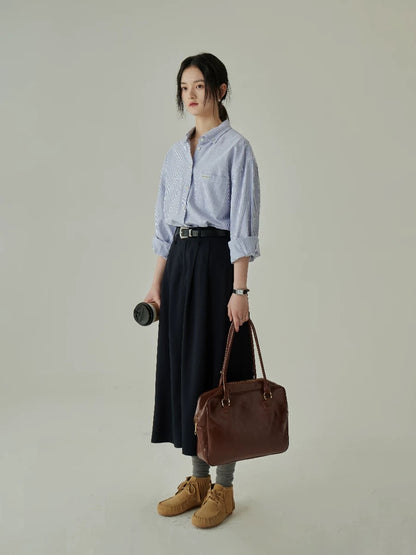 Yakejia black temperament commuting high waist skirt women's summer versatile drape over the knee slim big swing umbrella skirt