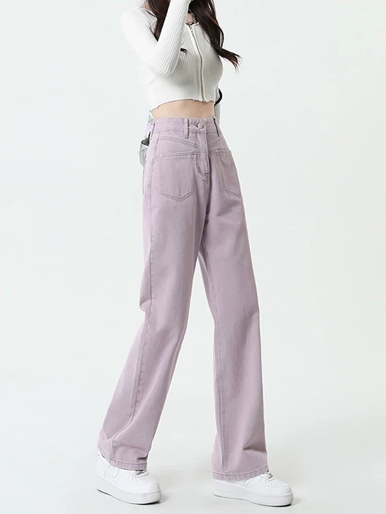 Purple American retro wide-leg jeans for women 2025 new autumn and winter high waist small narrow straight long pants