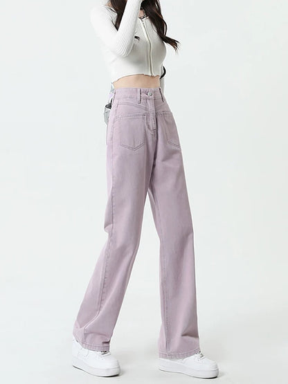 Purple American retro wide-leg jeans for women 2025 new autumn and winter high waist small narrow straight long pants